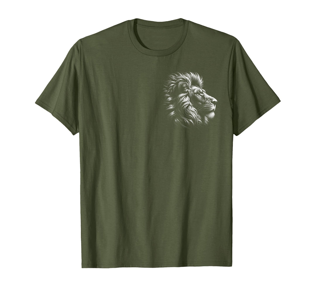 MyAnimal - Your Favourite Animal Wear Lion Head - Cool Portrait of a Proud Lion on Chest T-Shirt - Olive Green