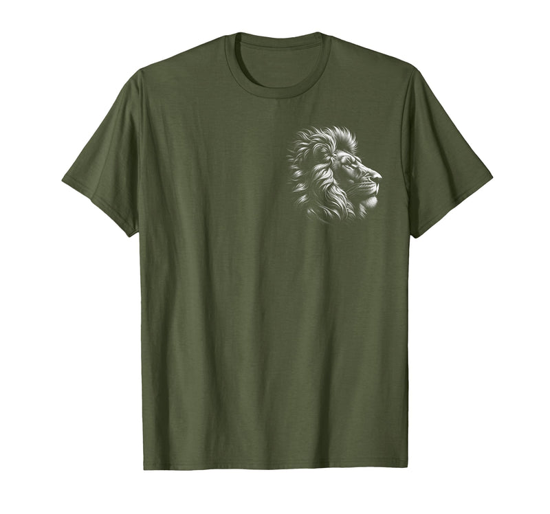 MyAnimal - Your Favourite Animal Wear Lion Head - Cool Portrait of a Proud Lion on Chest T-Shirt - Olive Green