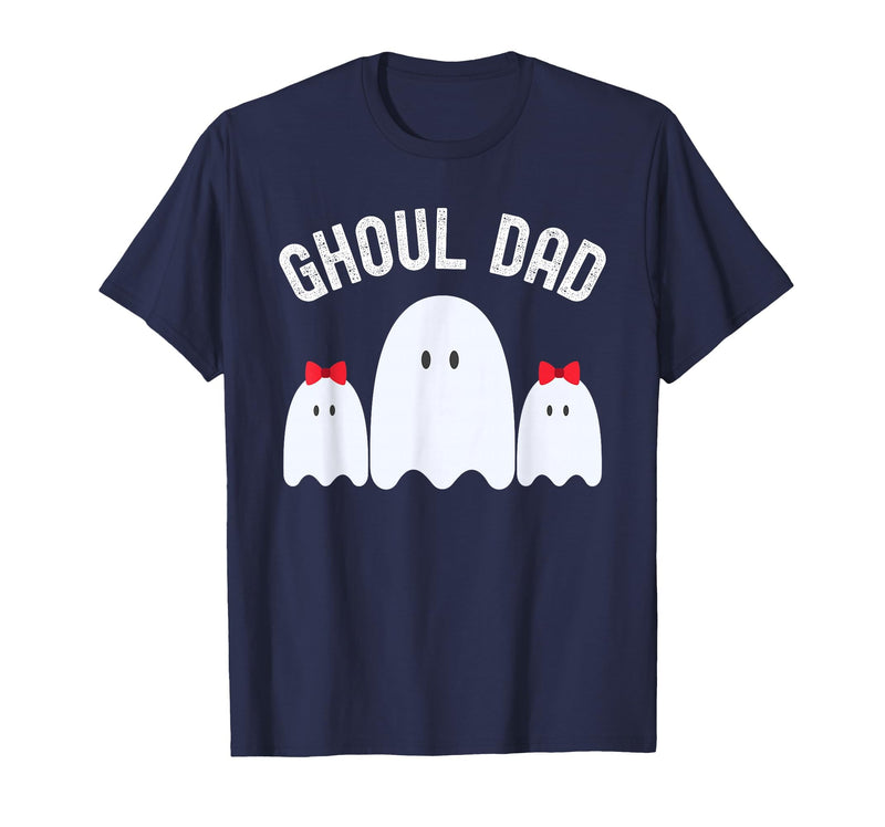 Ghoul Dad, Halloween Daddy Ghost Father of Two Ghost Girls T-Shirt - Navy Blue