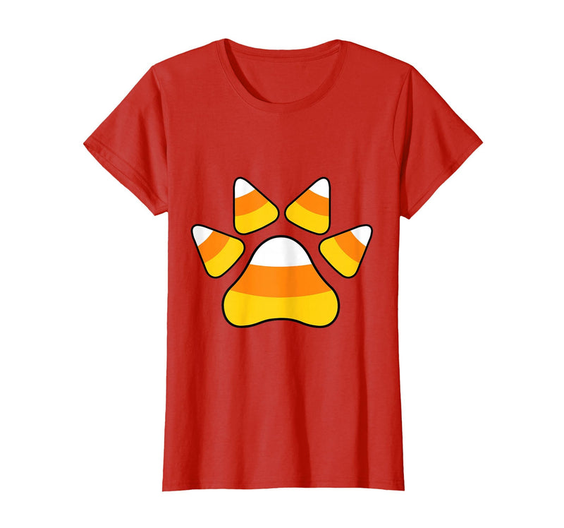 Scary Halloween Tees For Adults and Kids Halloween Candy Corn Paw Print T-Shirt for Animal Lovers T-Shirt - Red