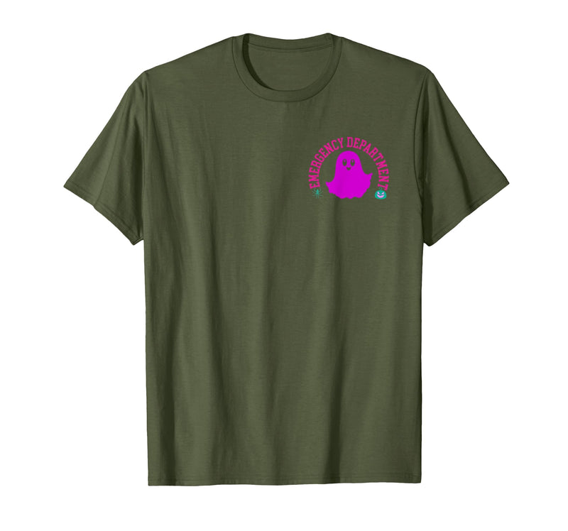 ER Nurse Halloween Pumpkin Emergency Department Spooky Emergency Department Ghost ER Nurse Halloween T-Shirt - Olive Green