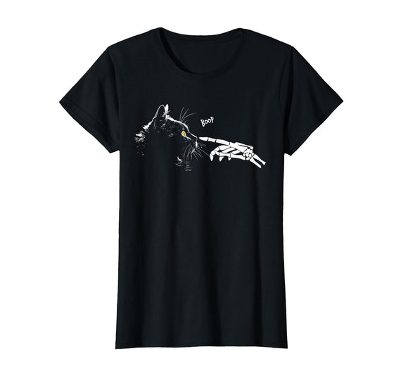 Cat shirts for Men Women Kids Girl Boy - More Here Cat Skeleton Hand Boop Halloween Cute Black Cats Pet Kitty T-Shirt - Black
