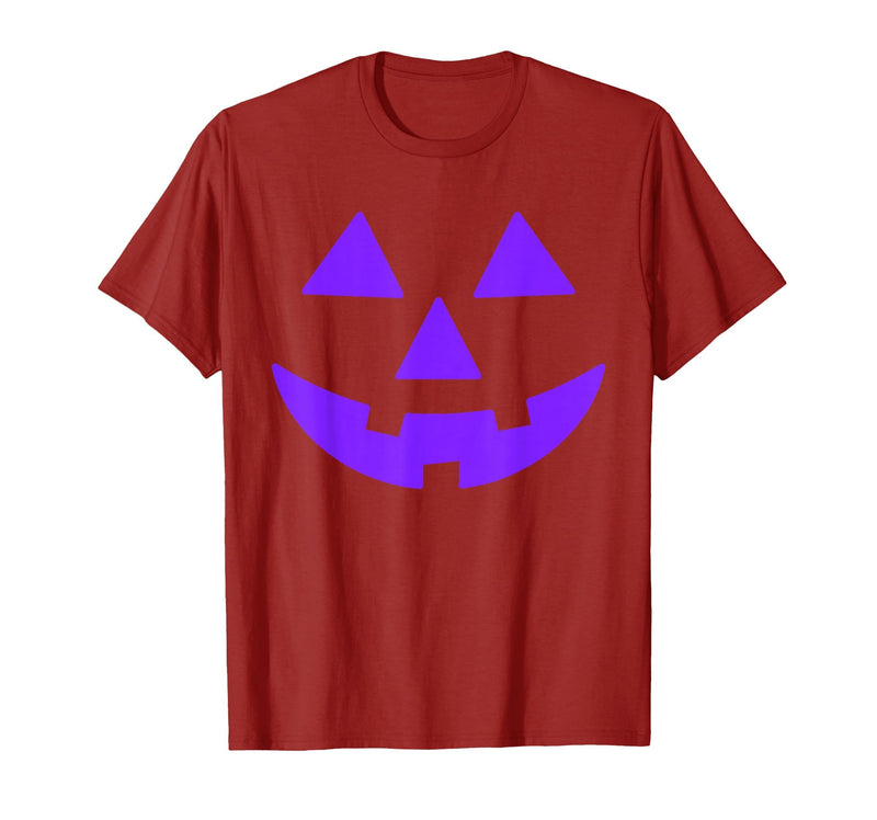 Trick or Treat Funny Halloween Costumes Party Tees Jack O Lantern Scary Carved Pumpkin Face Halloween Purple T-Shirt -