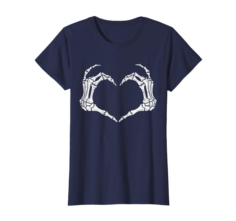 Halloween Tees for Women Men Kids Skeleton Hands Heart Halloween Rock Costume Men Women Kids T-Shirt - Navy Blue