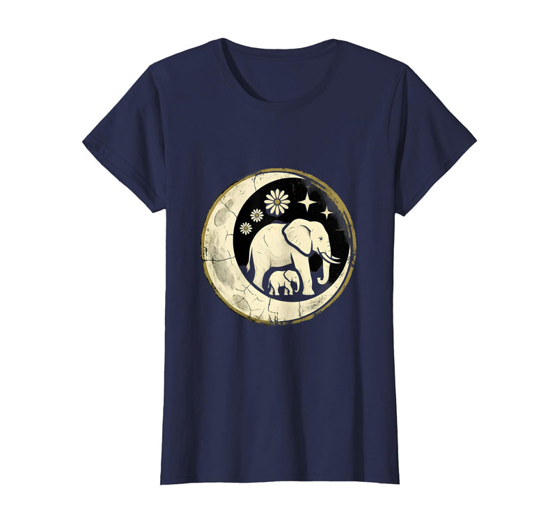 Mademark Mama and Baby Elephant Walking Together T-Shirt - Women - Navy Blue