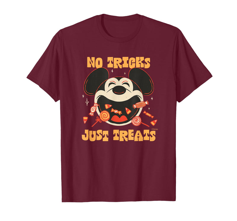 Disney Mickey Mouse Halloween Candy No Tricks Just Treats T-Shirt - Burgundy