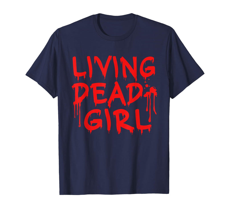 Living Dead Girl Dripping Blood Halloween Zombie Movie T-Shirt - Navy Blue