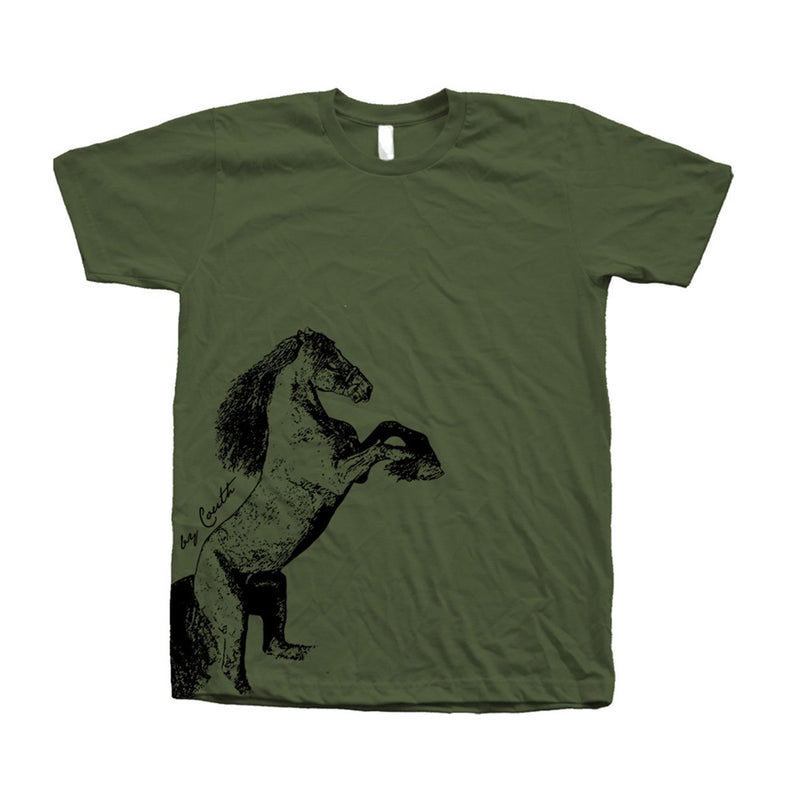 Couthclothing Men's Horse Crew Neck American Apparel T-Shirt - Olive