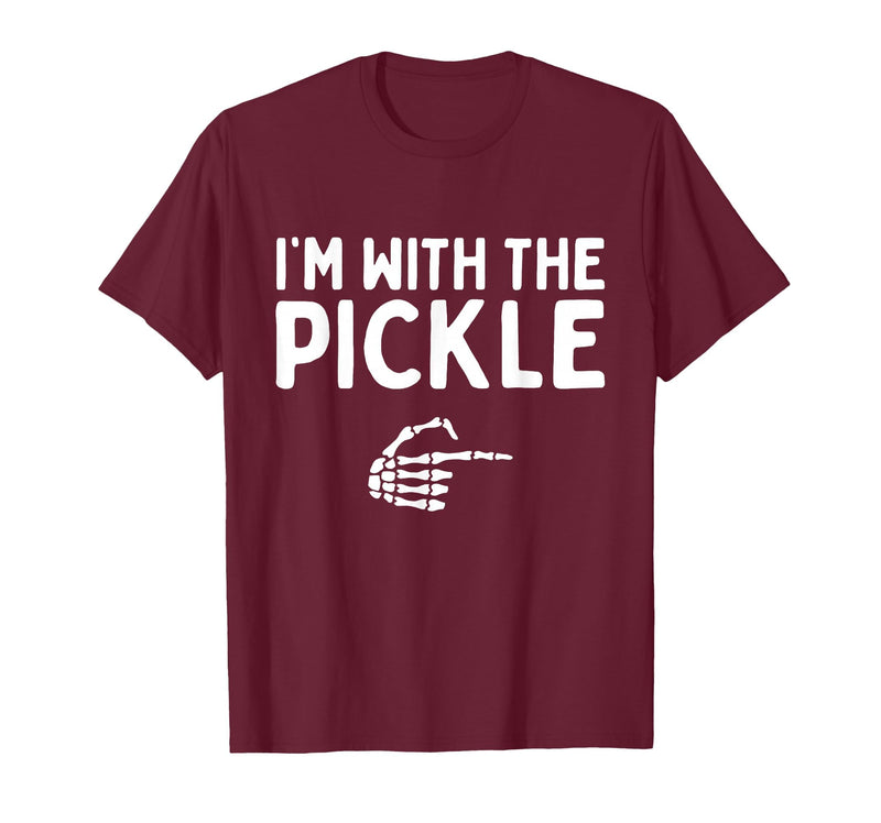 Funny Halloween Costume Holiday Party Gift I'm with The Pickle Funny Halloween Costume Matching Couples T-Shirt - Burgundy