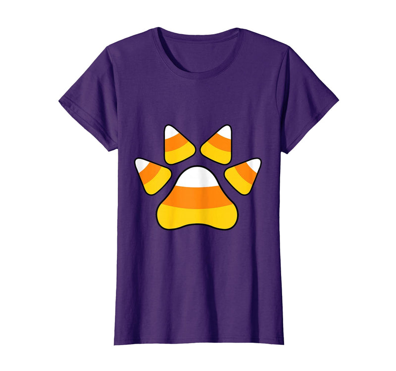 Scary Halloween Tees For Adults and Kids Halloween Candy Corn Paw Print T-Shirt for Animal Lovers T-Shirt - Purple