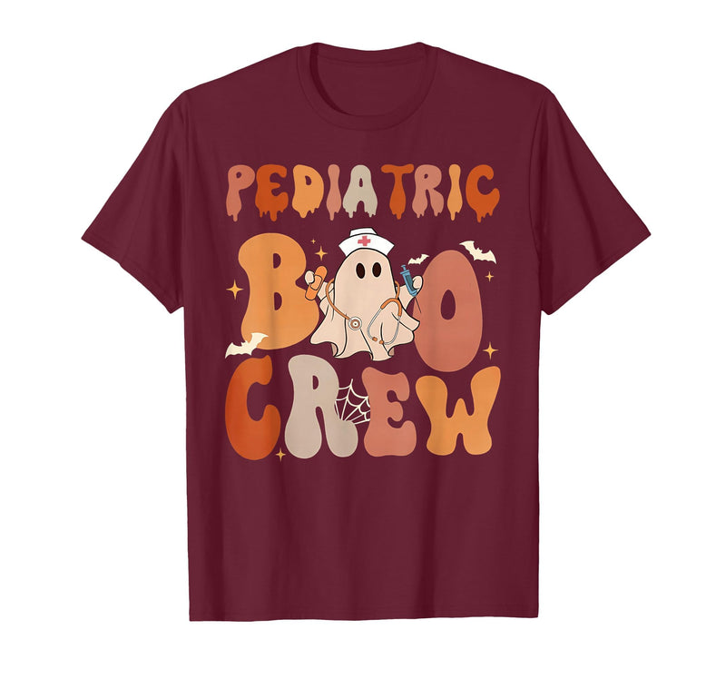 Funny Pediatric shirts for work Pediatric Nurse Shirt Halloween Pediatric Boo Crew T-Shirt - Burgundy