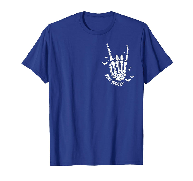 Funny Skeleton Halloween Vintage Stay Spooky Hand Skeleton Happy Halloween Pocket T-Shirt - Royal Blue