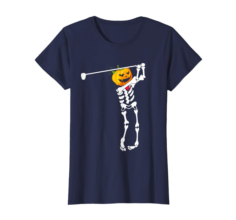 Funny Skeleton Golf Halloween Costume Golf Skeleton Pumpkin Halloween Shirt T-Shirt - Navy Blue