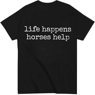 Nusyouc Life Happens Horses Help Equestrian T-Shirt Vintage Horse Lover T Shirt Tops