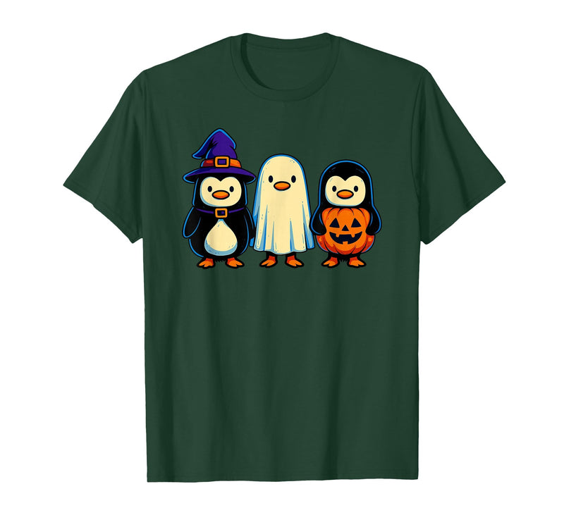 Nerrrdy Penguin Witch Ghost Pumpkin Men Women Kids Funny Halloween T-Shirt - Dark Green