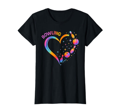 Cute Bowling Outfits For Women Girls Kids Bowling Heart Colorful Pin Lovers Bowler Bowling Women Girls T-Shirt
