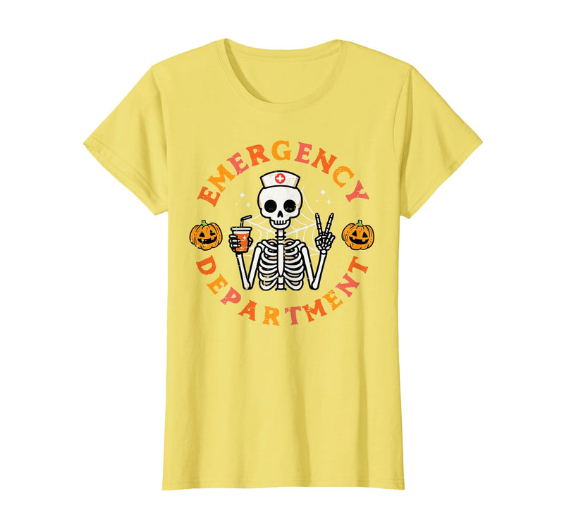 Halloween Nurse Shirts For Women Scrub Costumes Emergency Department Funny Halloween ER Nurse Women Men T-Shirt - Lemon