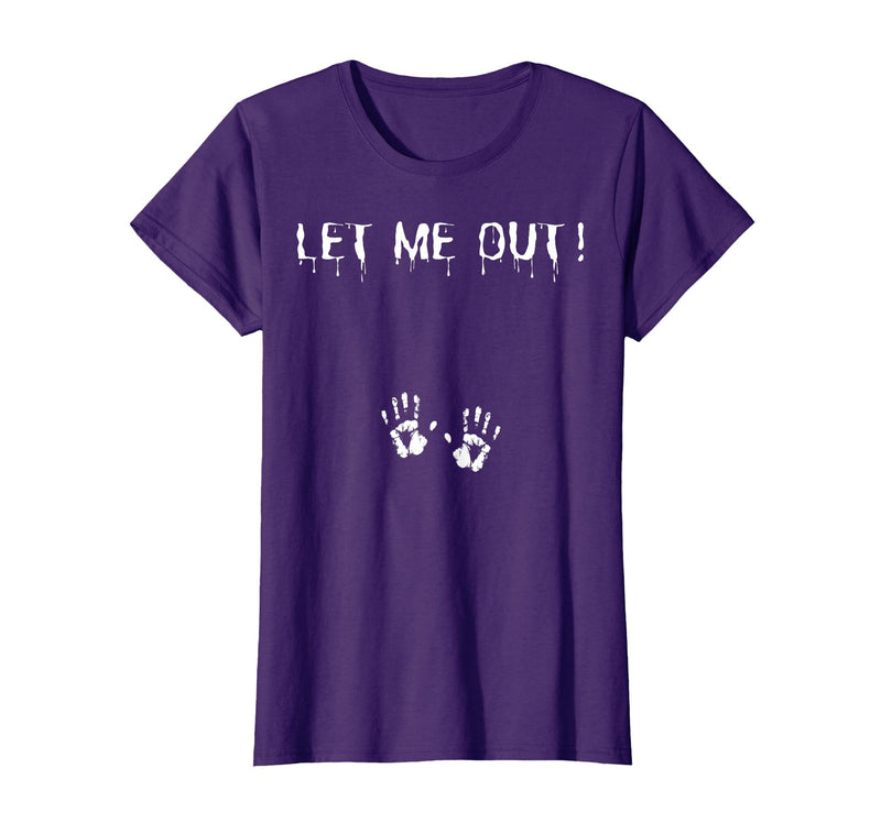 Spooky Halloween Costume Outfit Vintage Let Me Out Pregnancy Hand Print Pregnant Halloween T-Shirt - Purple