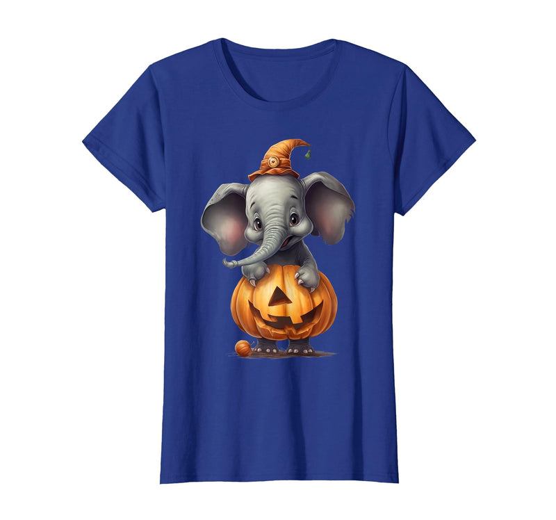 Cute Elephant Wearing A Pumpkin Halloween Cloths Cute Elephant Wearing A Pumpkin Halloween Funny Elephant T-Shirt - Royal