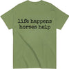 Nusyouc Life Happens Horses Help Equestrian T-Shirt Vintage Horse Lover T Shirt Tops - Green
