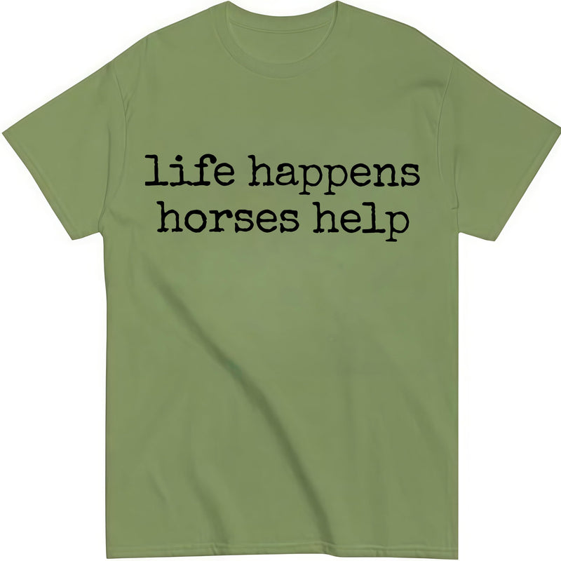 Nusyouc Life Happens Horses Help Equestrian T-Shirt Vintage Horse Lover T Shirt Tops - Green