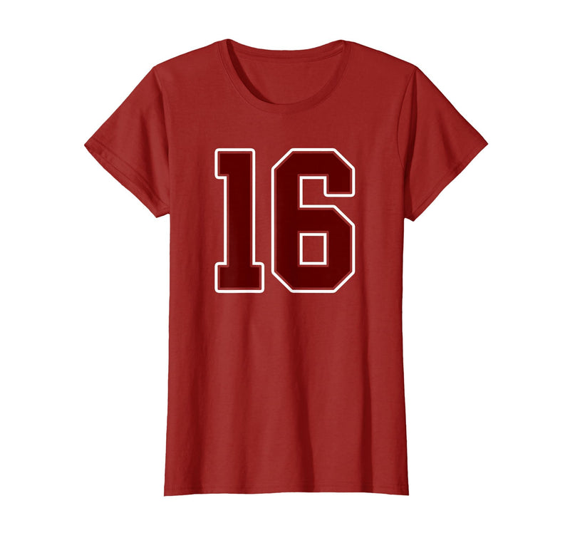 Maroon Number 16 Jersey Player Uniform #16 Gifts Maroon and White Number 16 Jersey Player Uniform #16 Fan T-Shirt -