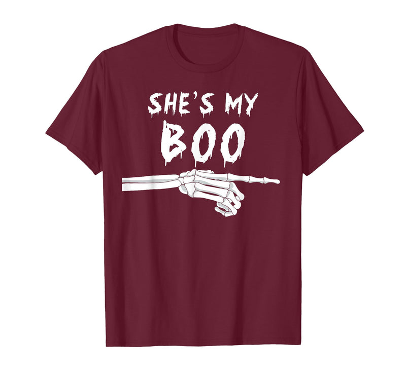 Miftees Matching Halloween Tees She's My Boo Matching Halloween Costume She's My Boo T-Shirt - Burgundy