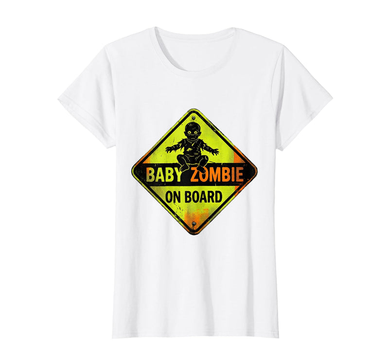 Mademark Baby Zombie On Board Pregnant Halloween Design T-Shirt - White