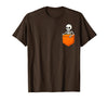 Halloween Spooky Funny Design Skeleton in Pocket Halloween Spooky Funny Skull Costume T-Shirt - Brown