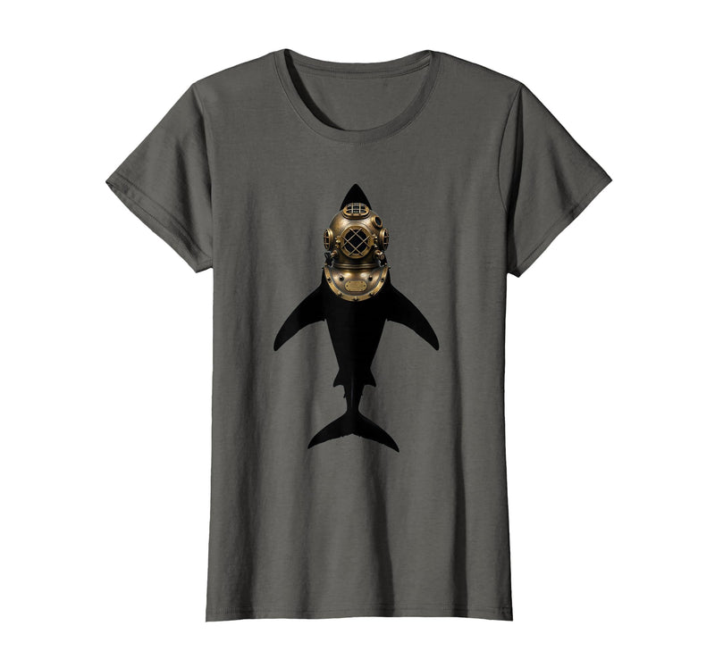 Mademark Shark in Vintage Deep Sea Diving Helmet T-Shirt - Asphalt Grey