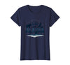Mademark Wild Alaska Adventure: Bear, Fish, Eagle Mountain Scene T-Shirt - Navy Blue