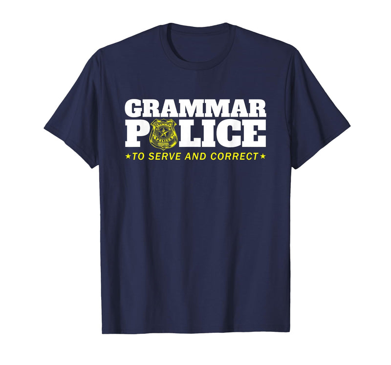 Easy Halloween Costume Top Shop Grammar Police Officer Funny Badge Halloween Costume T-Shirt - Navy Blue