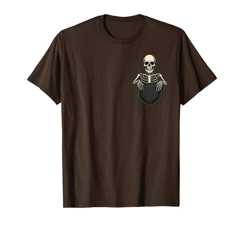 Funny Pocket Skeleton Halloween T Shirt For Men Funny Skeleton in The Pocket Halloween Kids Teens Adults T-Shirt - Brown
