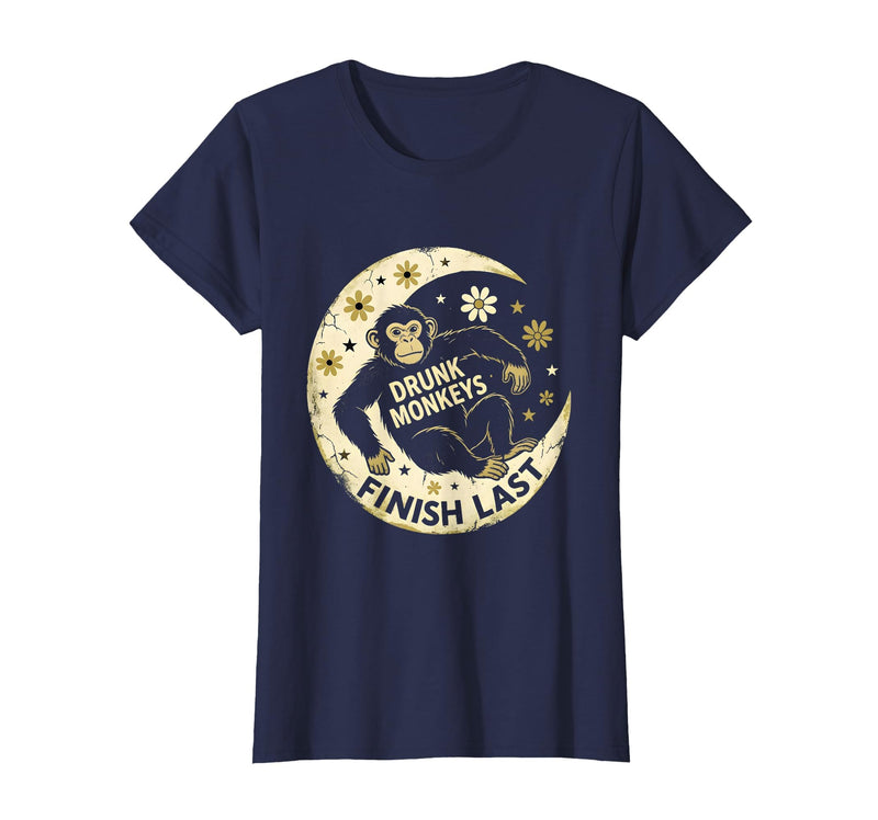 Mademark Drunk Monkeys Finish Last Sober Men Design T-Shirt - Women - Navy Blue