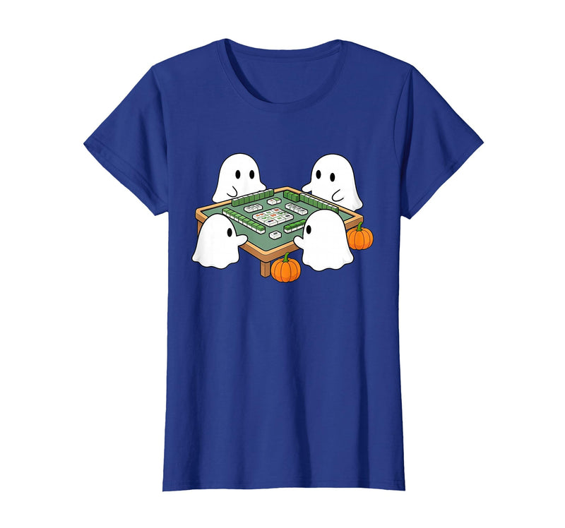 Mahjong Player Halloween Ghost Playing Mahjong Halloween Ghost Playing Mahjong Spooky Season Game Day Fall T-Shirt - Royal