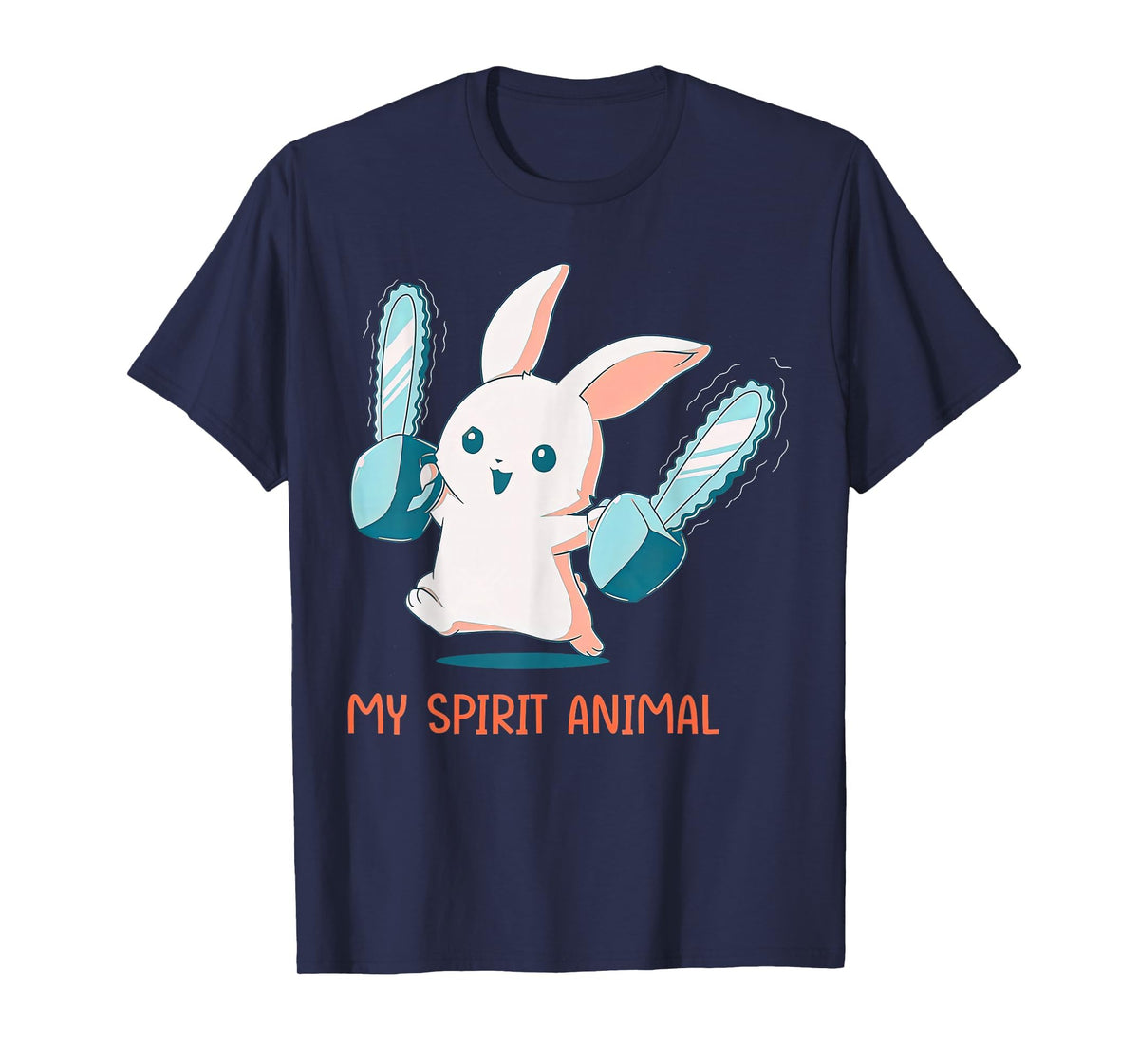 My Spirit Animal Cute Rabbit with Chainsaw T-Shirt in Navy Blue