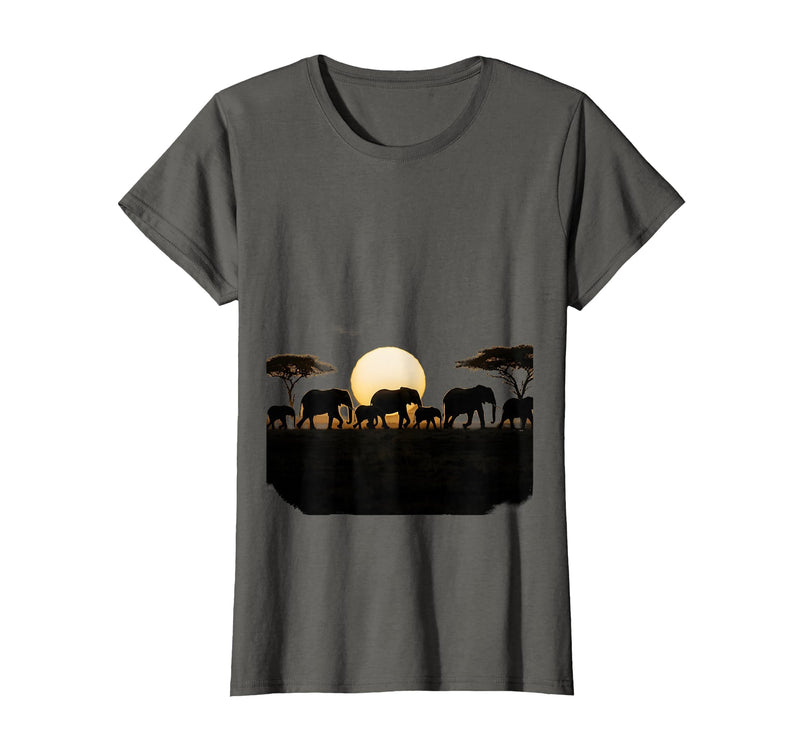 Mademark Elephant Herd Crossing Dusty Savanna Plains T-Shirt - Women - Asphalt Grey