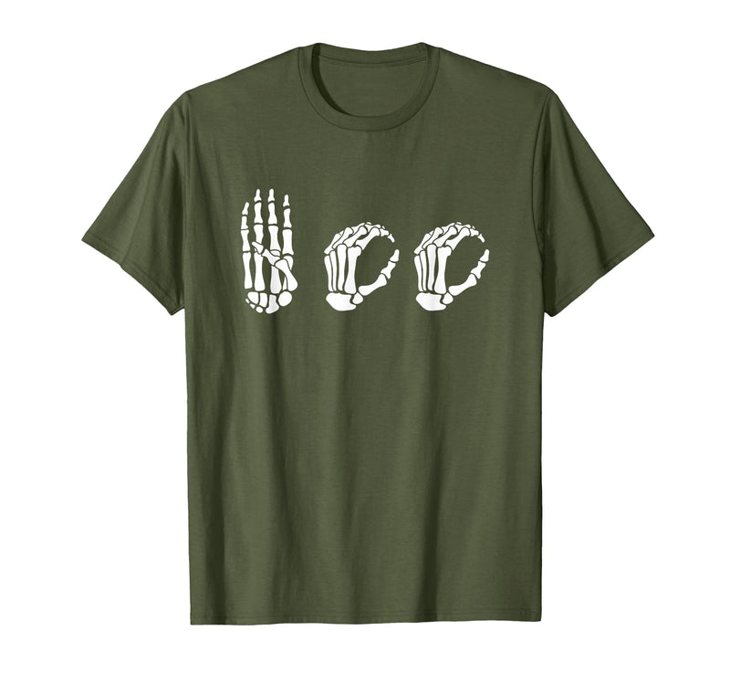 Deaf Halloween ASL Costume Boo Hands ASL Halloween Skeleton Hand American Sign Language Boo T-Shirt - Olive Green