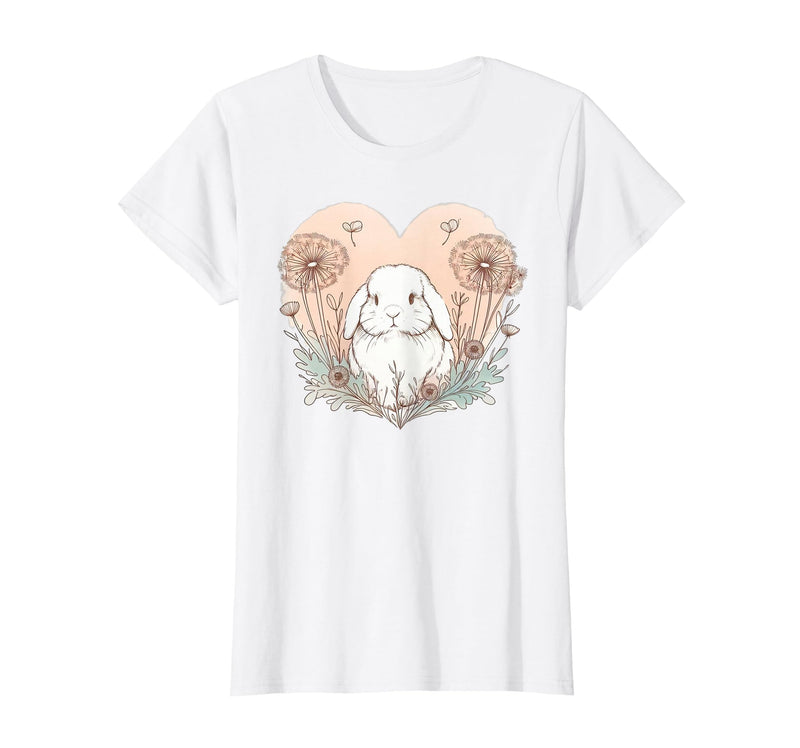 Cute Holland Lop Rabbit Dandelion Floral Watercolor Bunny T-Shirt in As Pictured