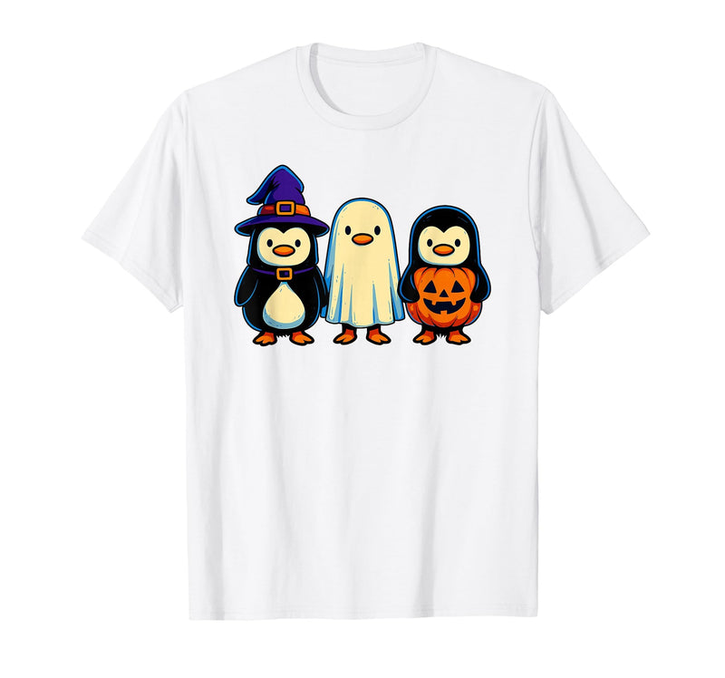 Nerrrdy Penguin Witch Ghost Pumpkin Men Women Kids Funny Halloween T-Shirt - White
