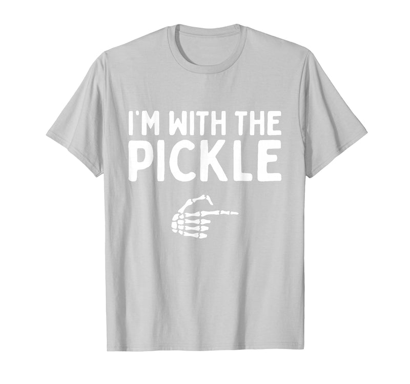 Funny Halloween Costume Holiday Party Gift I'm with The Pickle Funny Halloween Costume Matching Couples T-Shirt - Silver Grey
