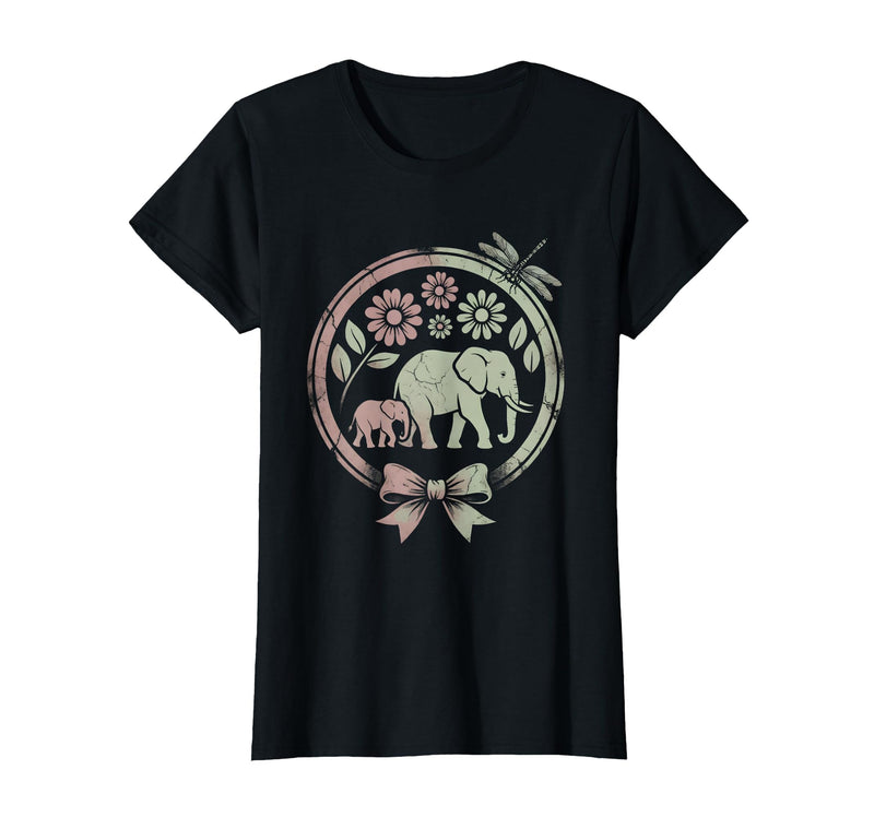 Mademark Elephant and Calf Walking Trunk to Tail Mama T-Shirt - Women - Black