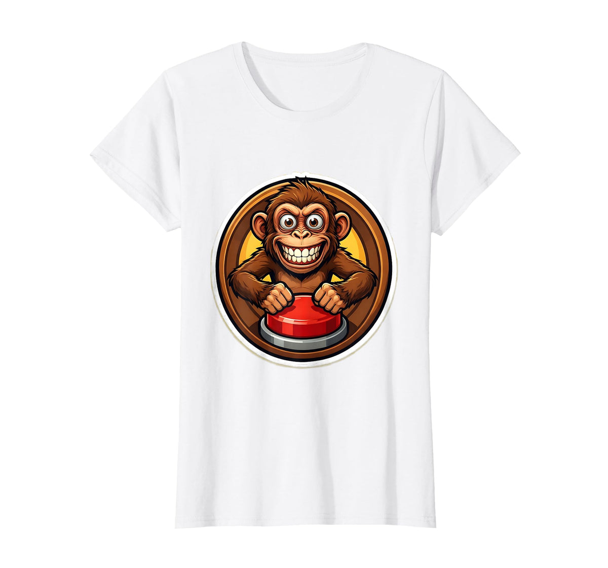 Mademark Monkey Pressing Big Red Button Funny Stupid Tee T-Shirt - Women - White