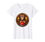 Mademark Monkey Pressing Big Red Button Funny Stupid Tee T-Shirt - Women - White