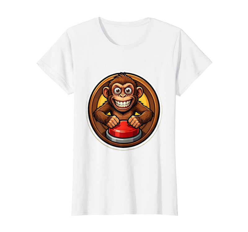 Mademark Monkey Pressing Big Red Button Funny Stupid Tee T-Shirt - Women - White