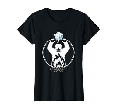 Polar Bear Throws Ice Into Fire Funny Design T-Shirt