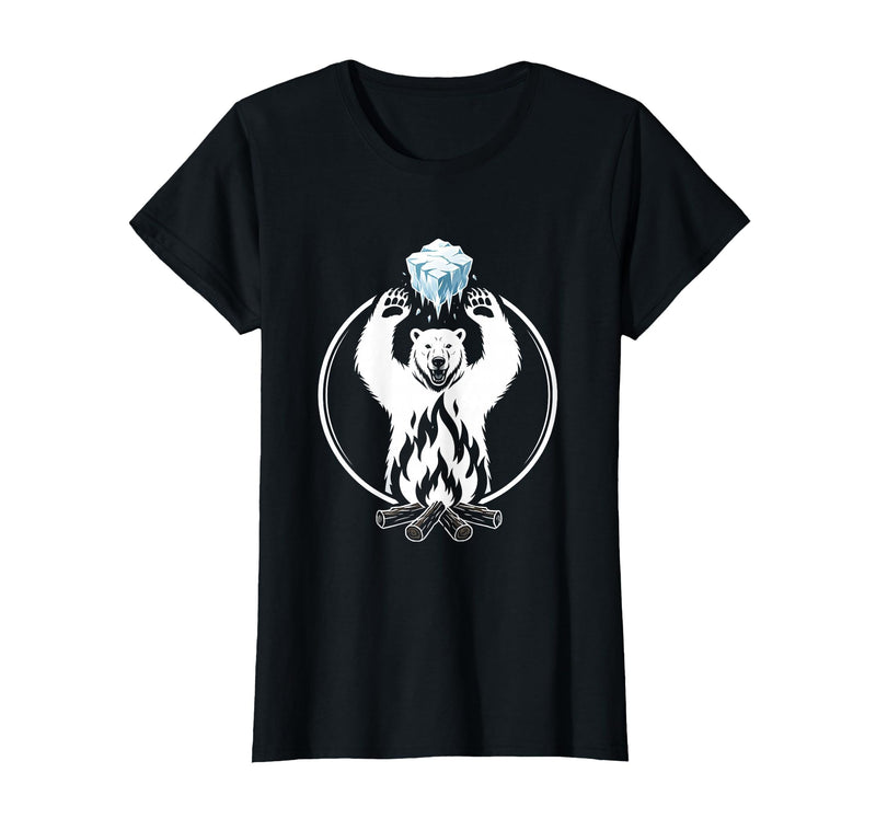 Mademark Polar Bear Throws Ice Into Fire Funny Design T-Shirt - Black
