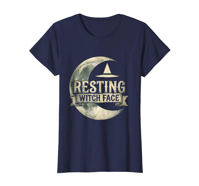 Mademark Resting Witch Face Halloween Design T-Shirt - Navy Blue