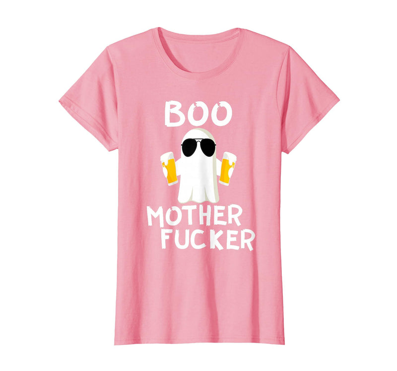 Vulgar Halloween Tee Shop Boo Motherfucker Funny Beer Drinking Ghost Adult Halloween T-Shirt - Pink