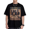 DRTGEDS Running Horses Printing Short Sleeve Cotton Lightweight Pullover Summer Casual Sweatshirts - Black